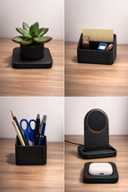 Modularer Tisch Organizer mit 3 Modulplätzen und Magsafe Vorbereitung - Ladestation für Apple Airpods und Smartphone. Stifteablage.